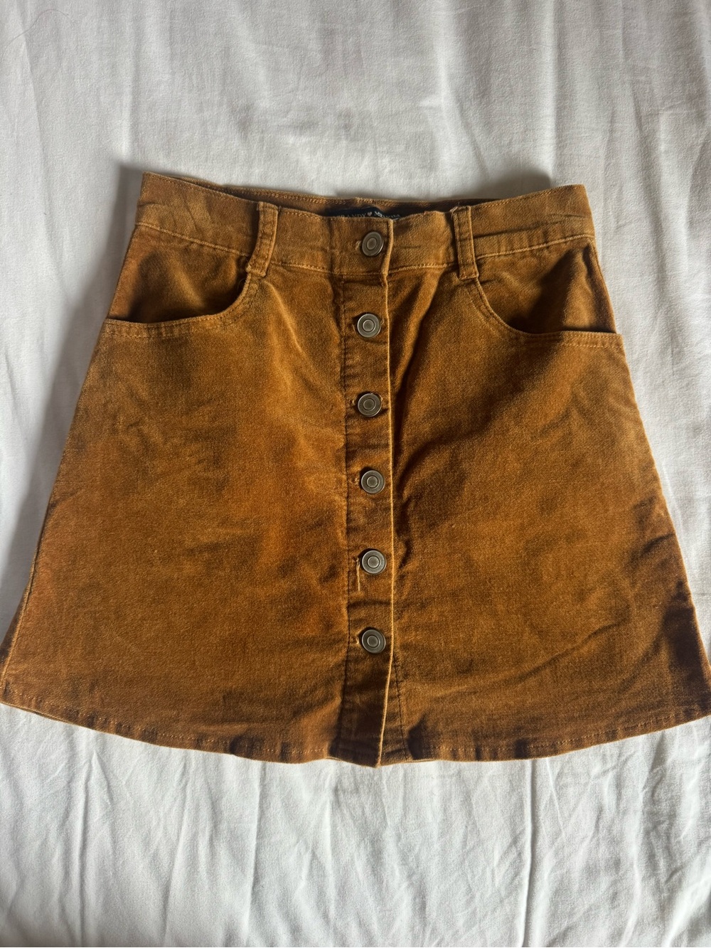 Brandy Melville Rust Brown Corduroy Button-Front A-Line Mini Skirt